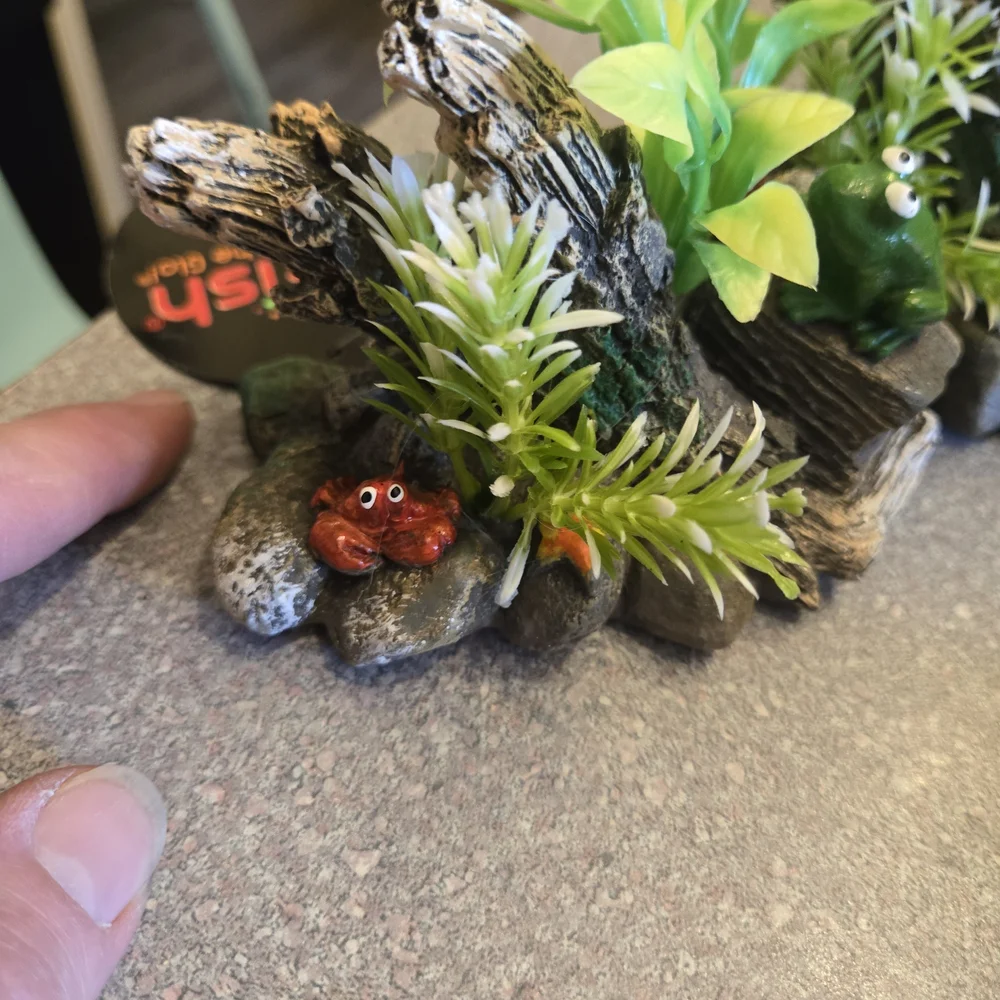 Aquarium Decoration with Red Crab and Green Plants